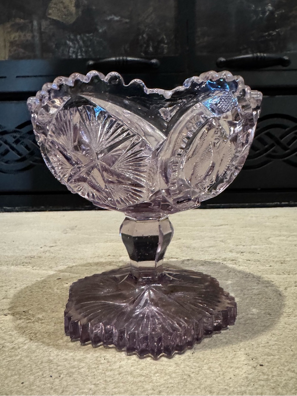 Vintage Amethyst Glass Pedestal Sawtooth Dish Compote - Picture 3 of 10